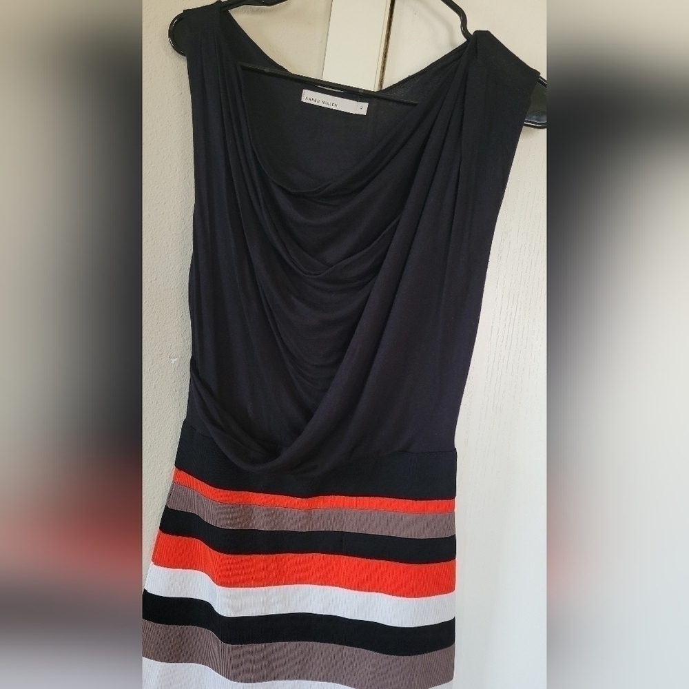 Karen Millen Multi Colored Striped Drape/ Cowl Neck Top Sheath Midi Dress - Picture 4 of 10